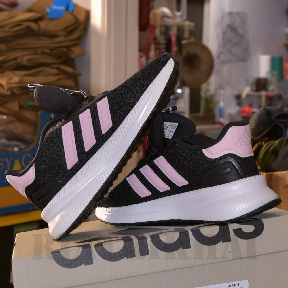 Ladies' XPLR Path Sneaker      adidas®     Color: Black (Black with Pink Stripes - Picture 2 of 5